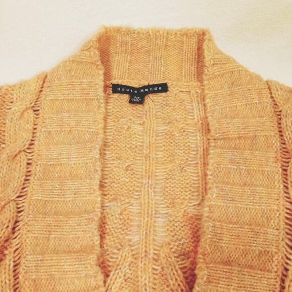 Bolero Knitted Cable Knit Sweater Size M PEACH Extra Long Sleeves Cropped Boho - Picture 8 of 16